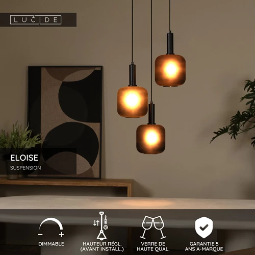 Lucide ELOISE - Suspension - Ø 40 cm - 3xE27 - Noir - USP